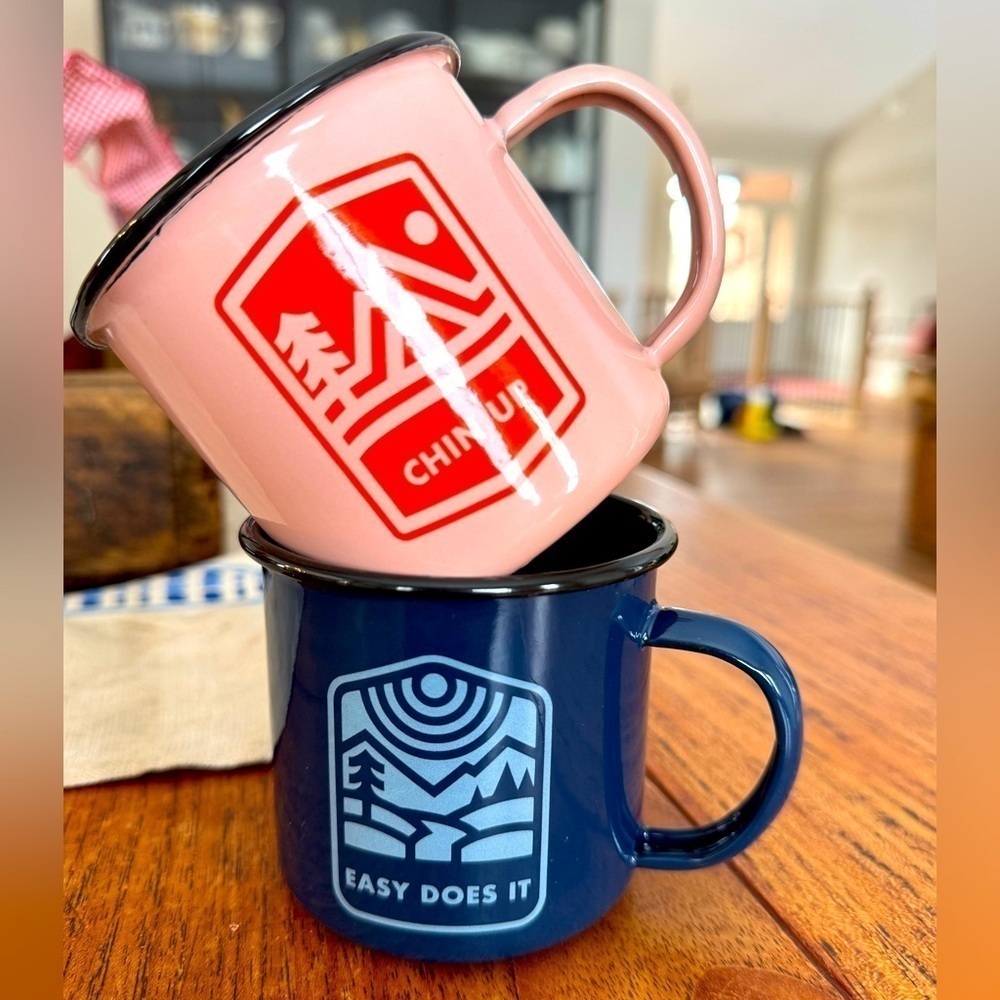 NWT Good Citizen Coffee Co Set of TWO Enamel Drinkware Mugs / Pink and Navy
